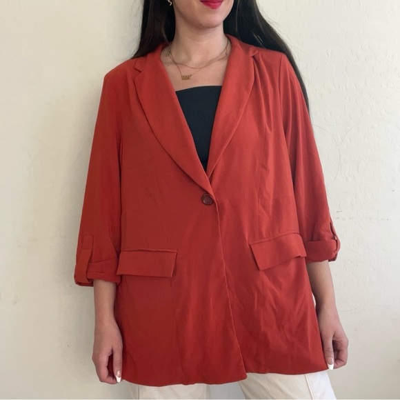 Torrid Single Breasted Boyfriend Crepe Terracotta Blazer Preppy Red - Picture 3 of 10
